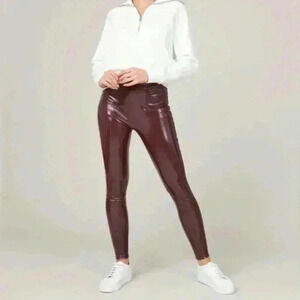 SPANX SPANXshape Faux Patent Leather Leggings Ruby Red Pt.Small, Medium, Large